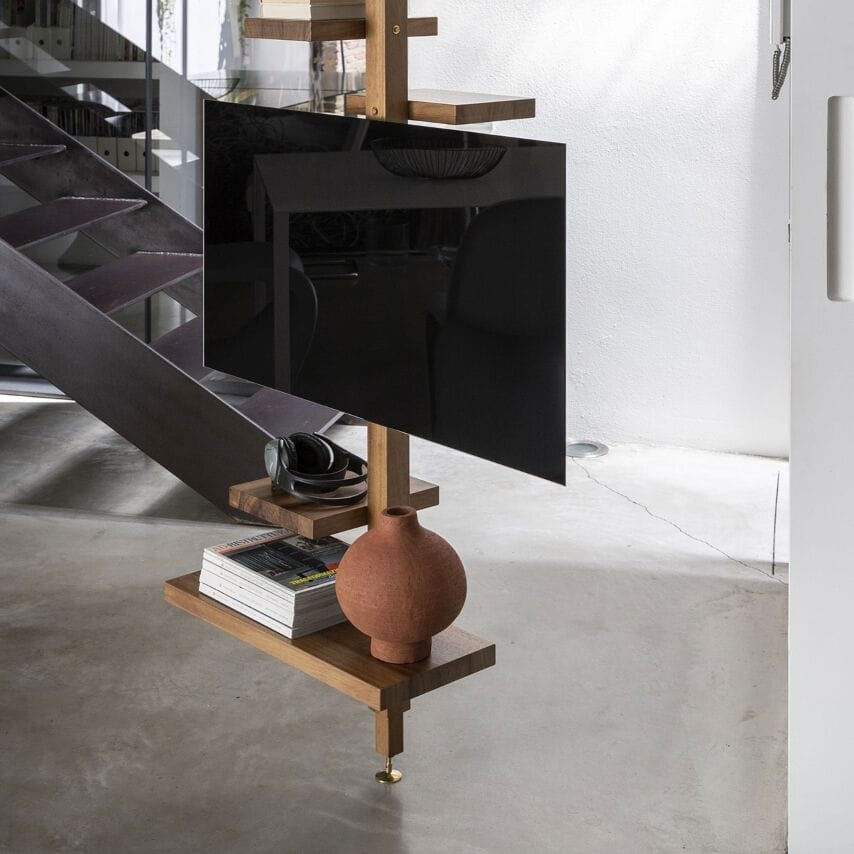 Книжный шкаф из массива дерева с подставкой для телевизора с креплением пол-потолок Mogg Аделаида ARCH-00072437 - Вид №1