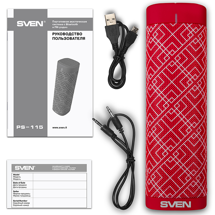 SV-018627 ps-115, красный, акустическая система (2.0, мощность 2x5 вт (rms), tws, bluetooth, fm, usb, microsd, встроенный аккумулятор) Sven Santreyd  - Вид №6