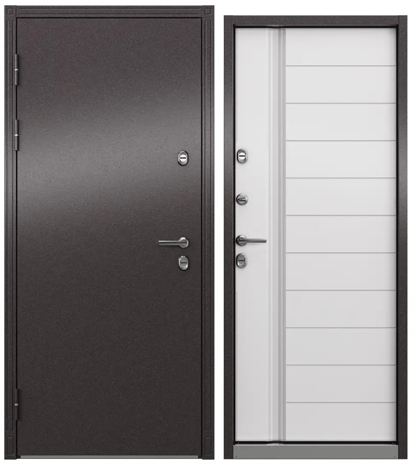 91545695 Входная дверь Torex Snegir 205x88см левый цвет бьянко/букле коричневый с зеркалом STLM-0896994