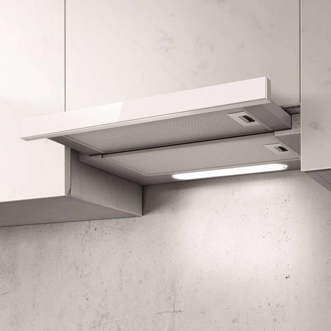 ELITE 14 LUX GRVTWH/A/60-PRF0116536B Встраиваемая вытяжка / встраиваемая, 650м3ч, серебристый, кнопочное управление, нержавеющая сталь+белое стекло Elica 