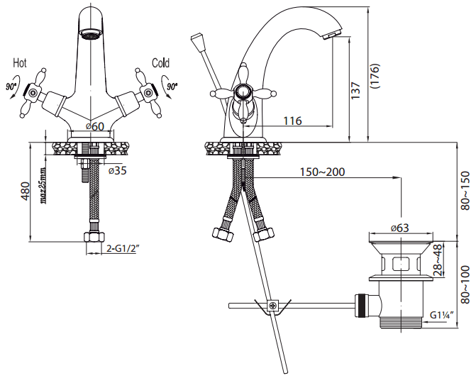Смеситель для раковины CEZARES NOSTALGIA-LS1-01 - Вид №1