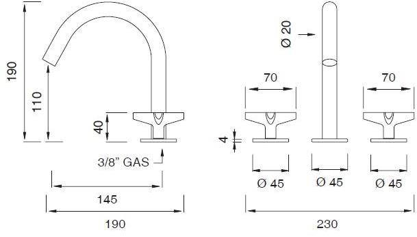 Ceadesign Смеситель на 3 отверстия с поворотным изливом Cross Crx 05 - Вид №1