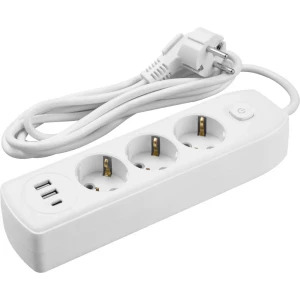 Удлинитель бытовой Онлайт 3x1 1.8 м 3 розетки с заземлением 2500 Вт с выключателем и USB цвет белый