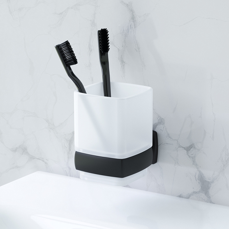 A9034322 Стеклянный стакан с настенным держателем черный AM.PM Gem - Вид №1