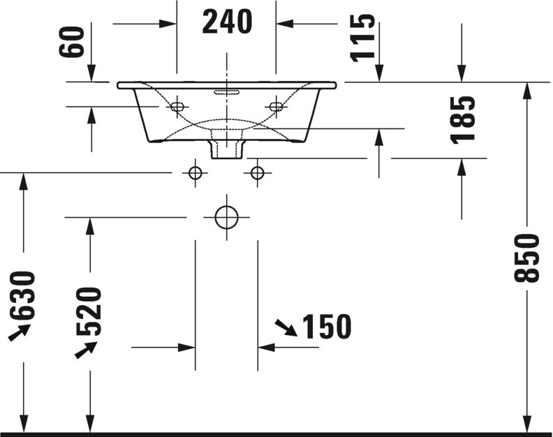 2344530000 Подвесная раковина настенная овальная Duravit Viu - Вид №3