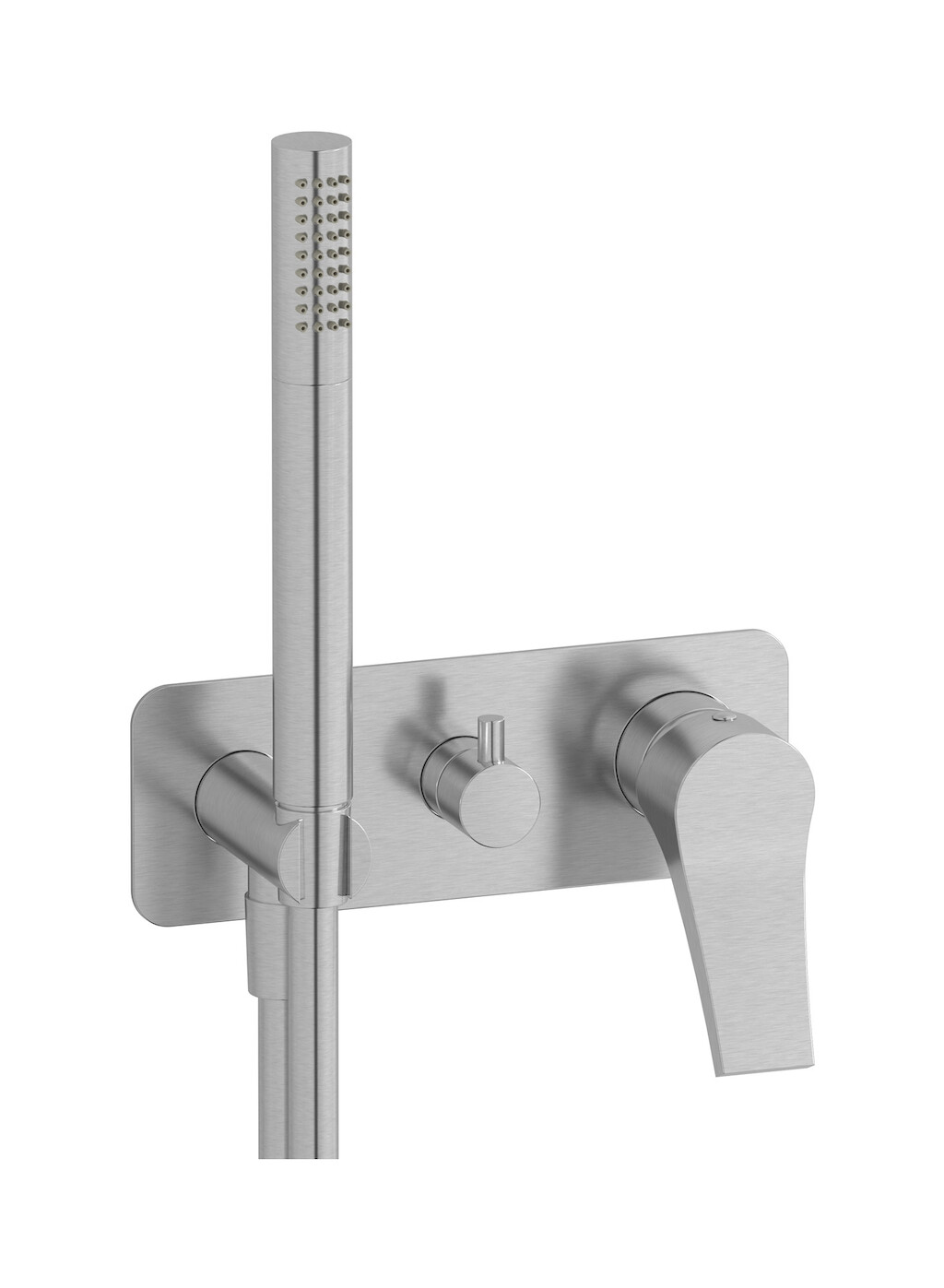 Внешние части встроенного в стену смесителя на 2 потребителя в комплекте с душевым гарнитуром. WE ARE IB tw312cc Brushed Nickel Twitter