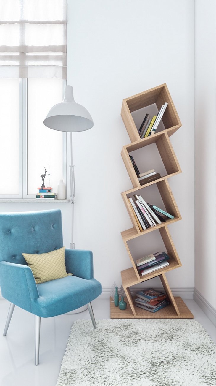 Стеллаж деревянный дизайнерский узкий орех "Матрица на 1" от Odingeniy ODINGENIY СТЕЛЛАЖИ "МАТРИЦА" 178439 Коричневый  - Вид №1