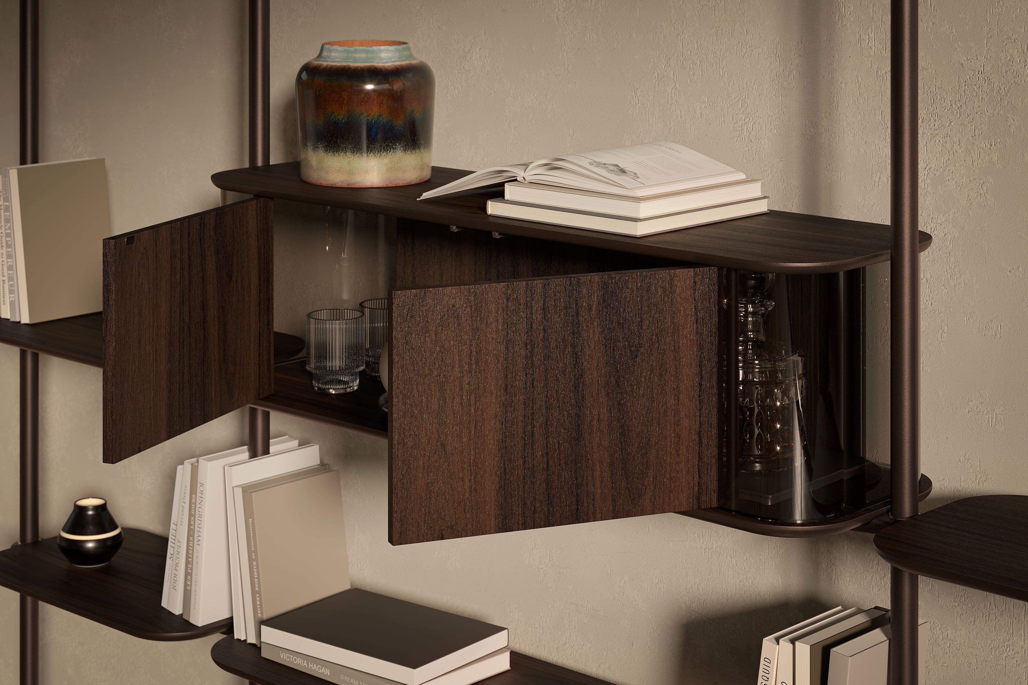 Модульный книжный шкаф из стали и дерева с креплением пол-потолок Cattelan italia HARBOUR ARCH-00063499 - Вид №4