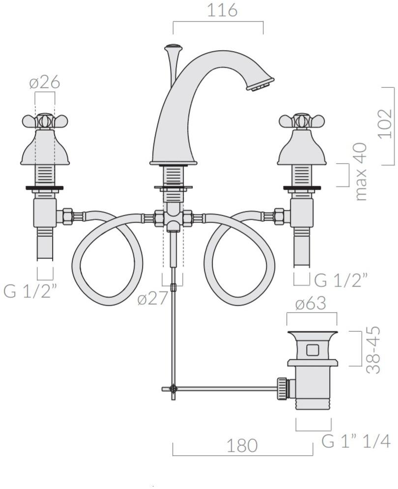 GALASSIA Смеситель для раковины на 3 отверстия Ethos sun-id-1376688 - Вид №1