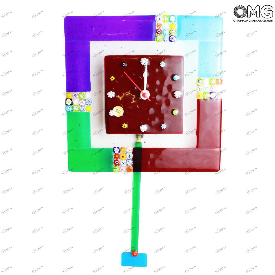 1268 ORIGINALMURANOGLASS Настенные часы с маятником Разноцветная муррина - средние - муранское стекло 22 см 