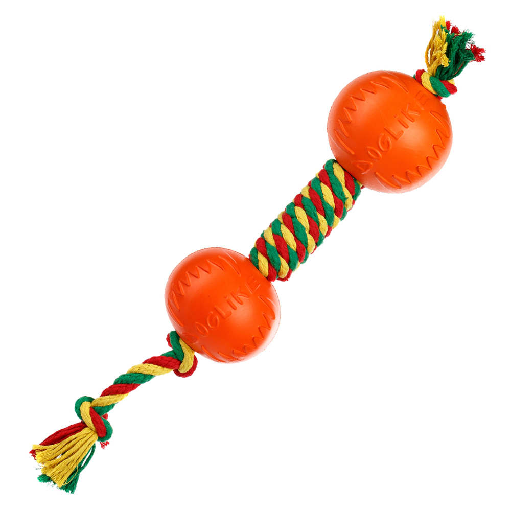 ПР0055328 Игрушка для собак Dental Knot Гантель канатная большая (Красный-желтый-зеленый) DOGLIKE 