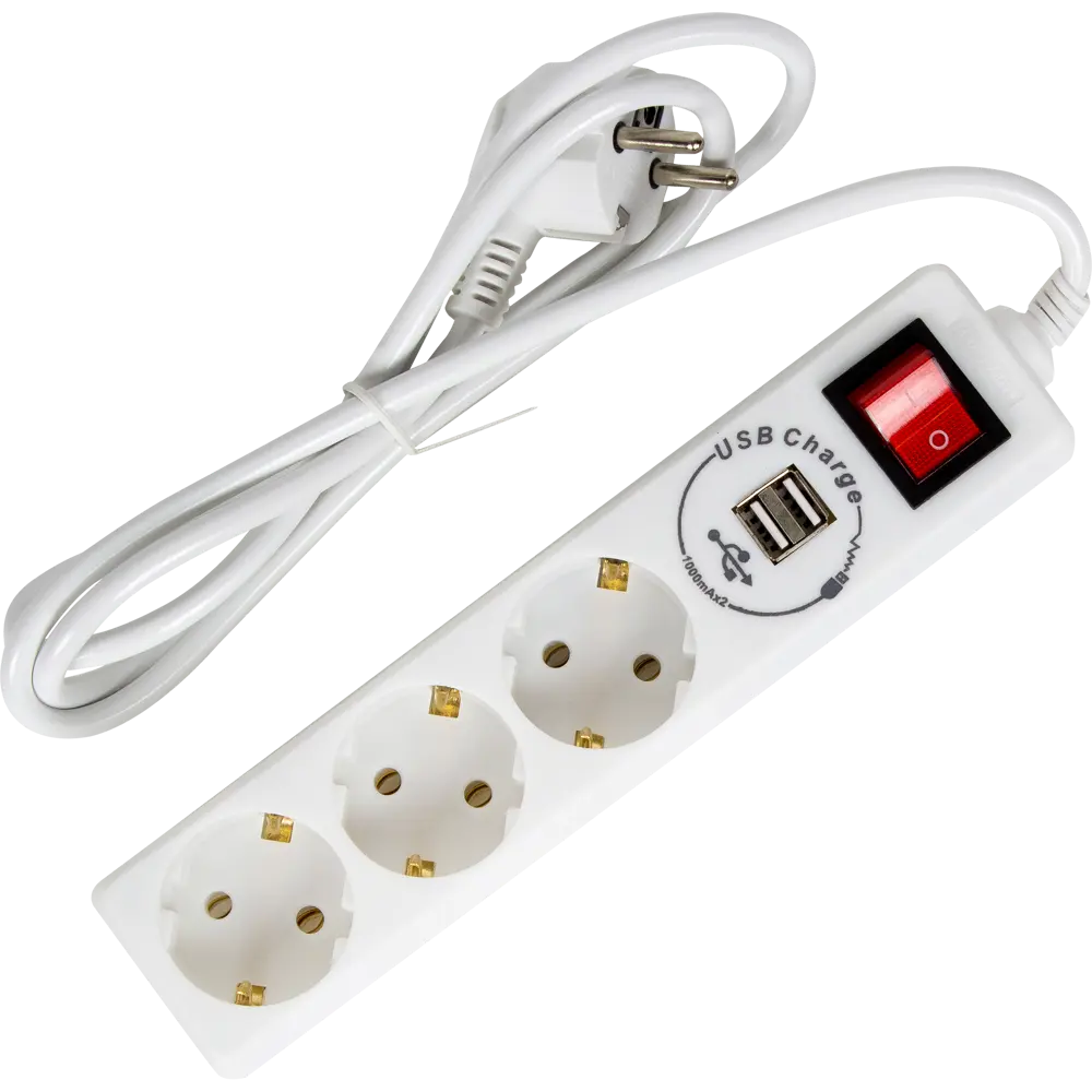 Удлинитель с заземлением Skybeam 3 розетки, 1.5 м, 2 USB STLM-2160169