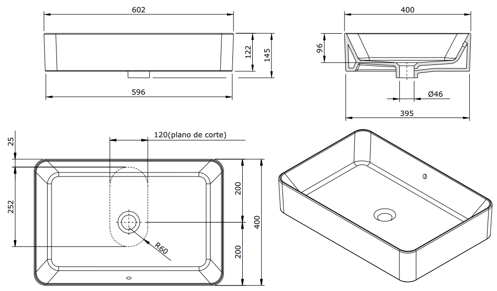 136739004 Накладная раковина на столешницу  прямоугольная Sanindusa  - Вид №1