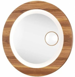DWFI Круглое зеркало из шпона дерева со встроенной настенной подсветкой  00002149
