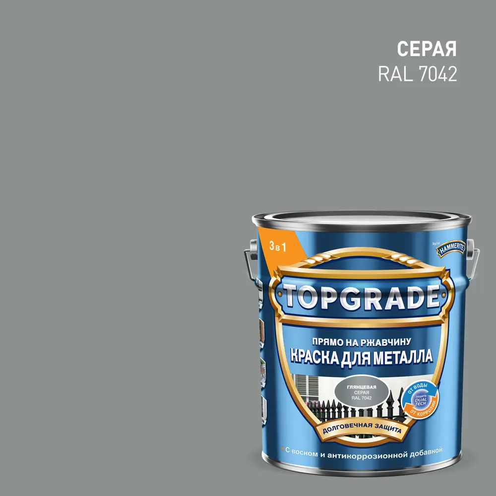 Грунт-эмаль по металлу 3 в 1 Topgrade гладкая цвет серый 5 л STLM-2049762