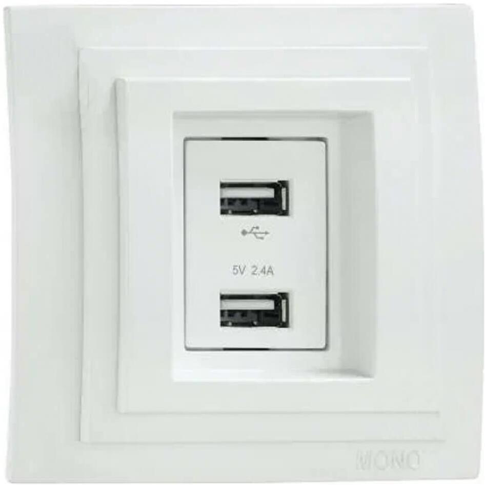 103-191905-178 Розетка 2-а USB-зарядка 16A 250V белый Mono Electric Larissa