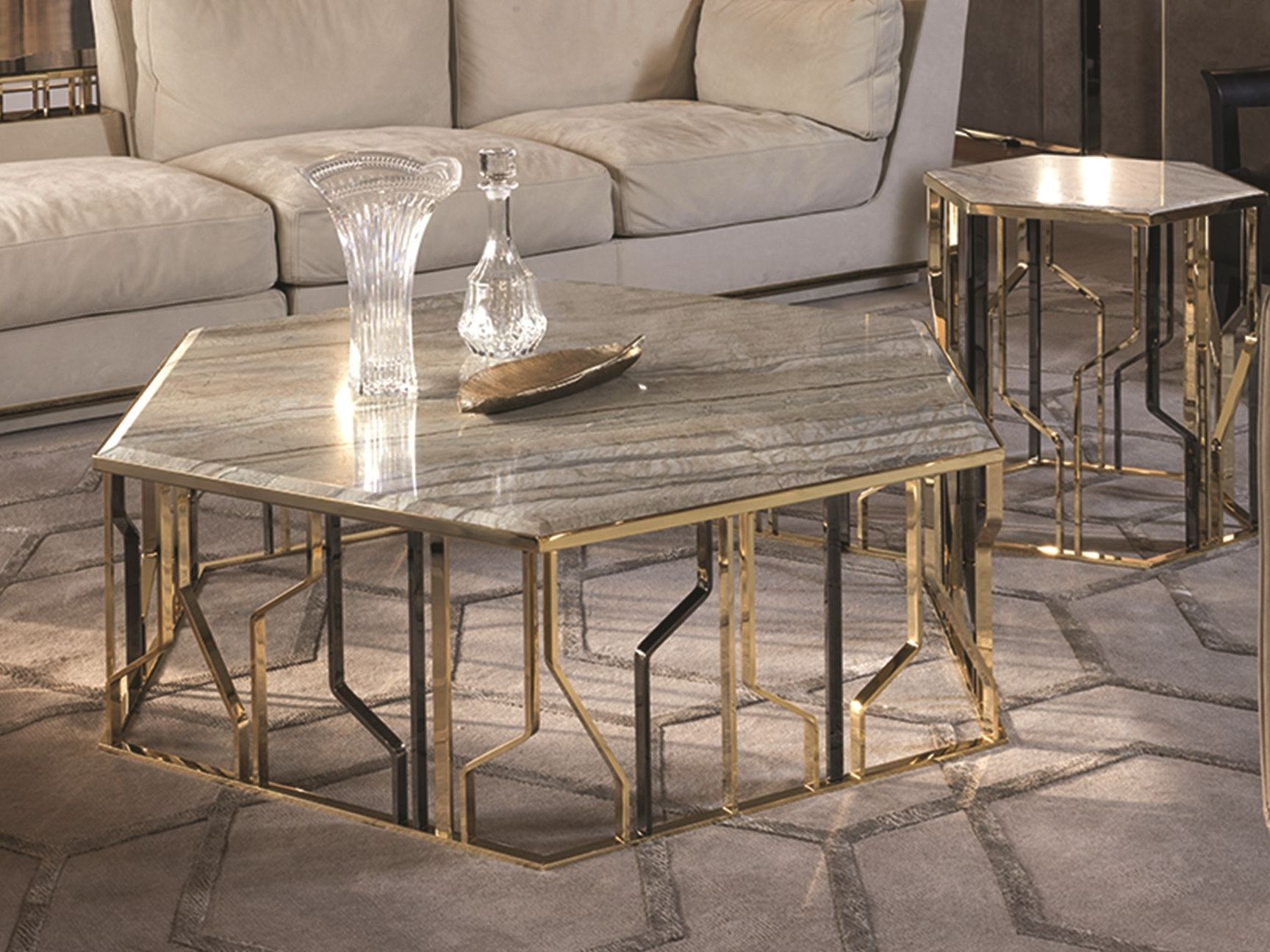 Мраморный шестиугольный журнальный столик Longhi Loveluxe ARCH-00060295