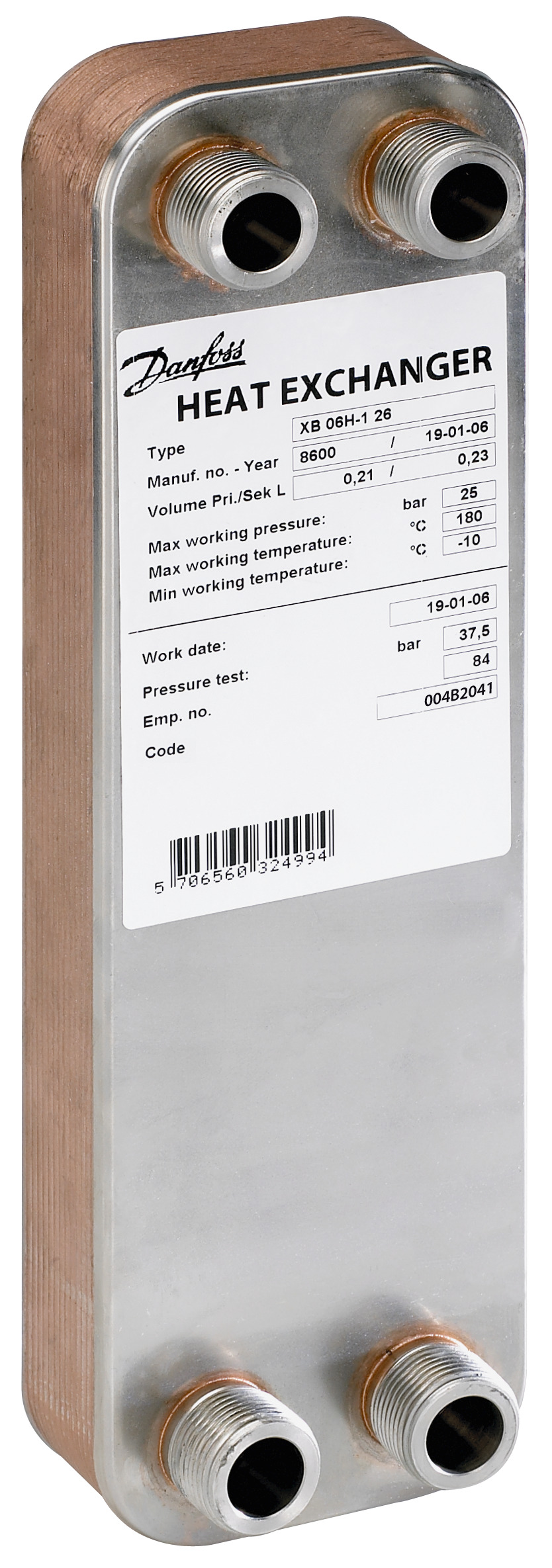 Danfoss Паяный пластинчатый теплообменник серии XB06 XB 06H-1 10 G 3/4Ax20mm 004B2037  - Вид №16