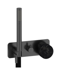 Внешние части встроенного в стену смесителя на 3 потребителя в комплекте с душевым гарнитуром. WE ARE IB mr314cs_2 Brushed Black Chrome Marmo