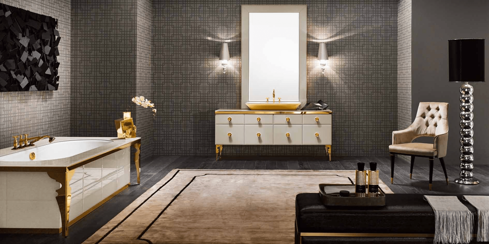 Ванна  Avignone 105x205 в отделке VETRO mandorla MILLDUE MAJESTIC 1901M01 - Вид №2