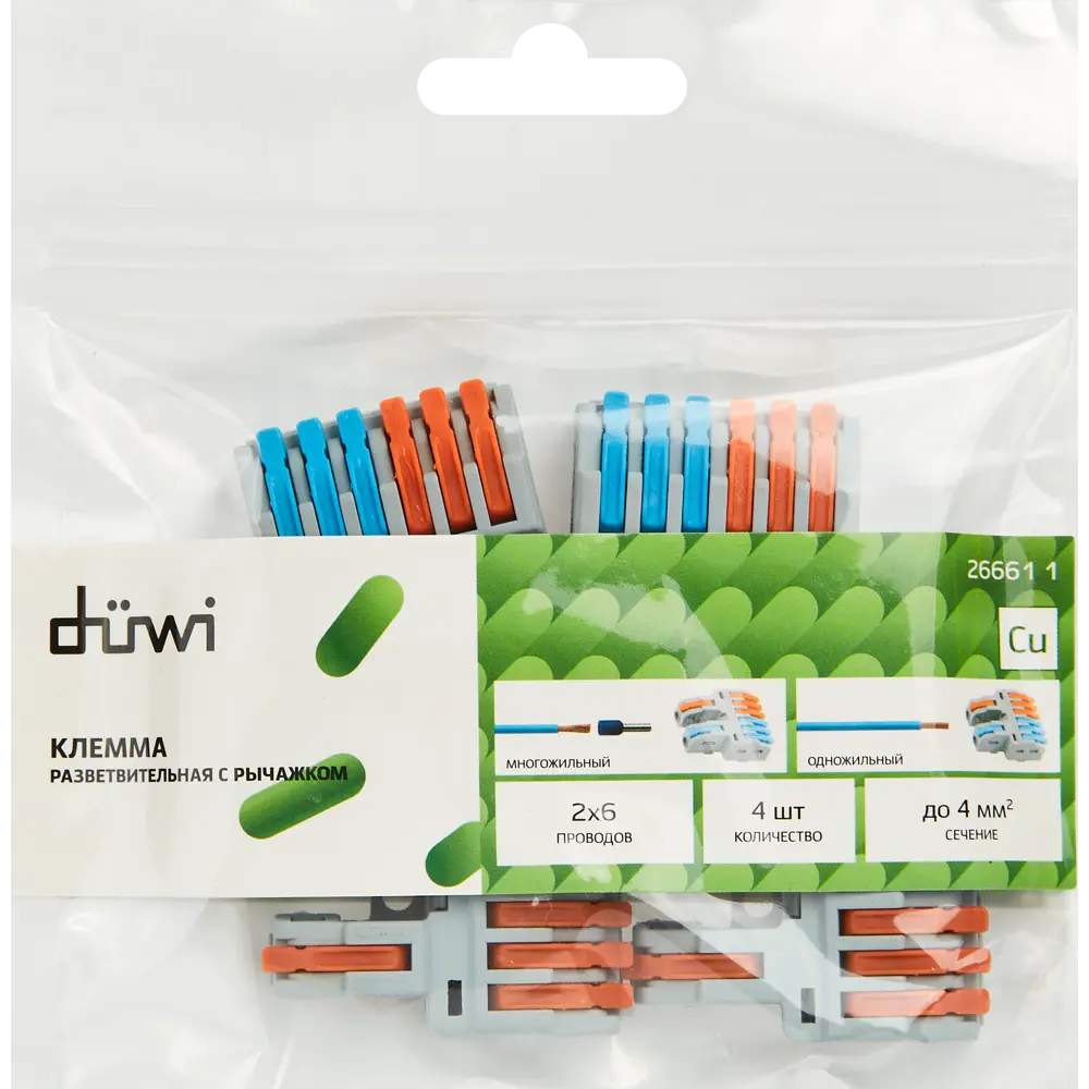 86218562 Клеммы разветвительные рычажковые Duwi СМК-526 PRO 2х6-проводные 4мм² серые 4шт 26661 1 STLM-1111252 Santreyd  - Вид №1