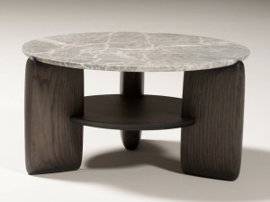 Круглый журнальный столик из мрамора с цветком персика и ясеня