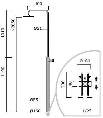 MINA Напольная душевая стойка из нержавеющей стали с душевой лейкой Synth 40801t - Вид №1