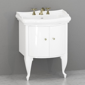 7361K6 Мебель закрытая лакированная белая глянцевая под умывальник 69 в комплекте с белыми ногами и ручкой кристаллом с окантовкой Kerasan RETRO Италия