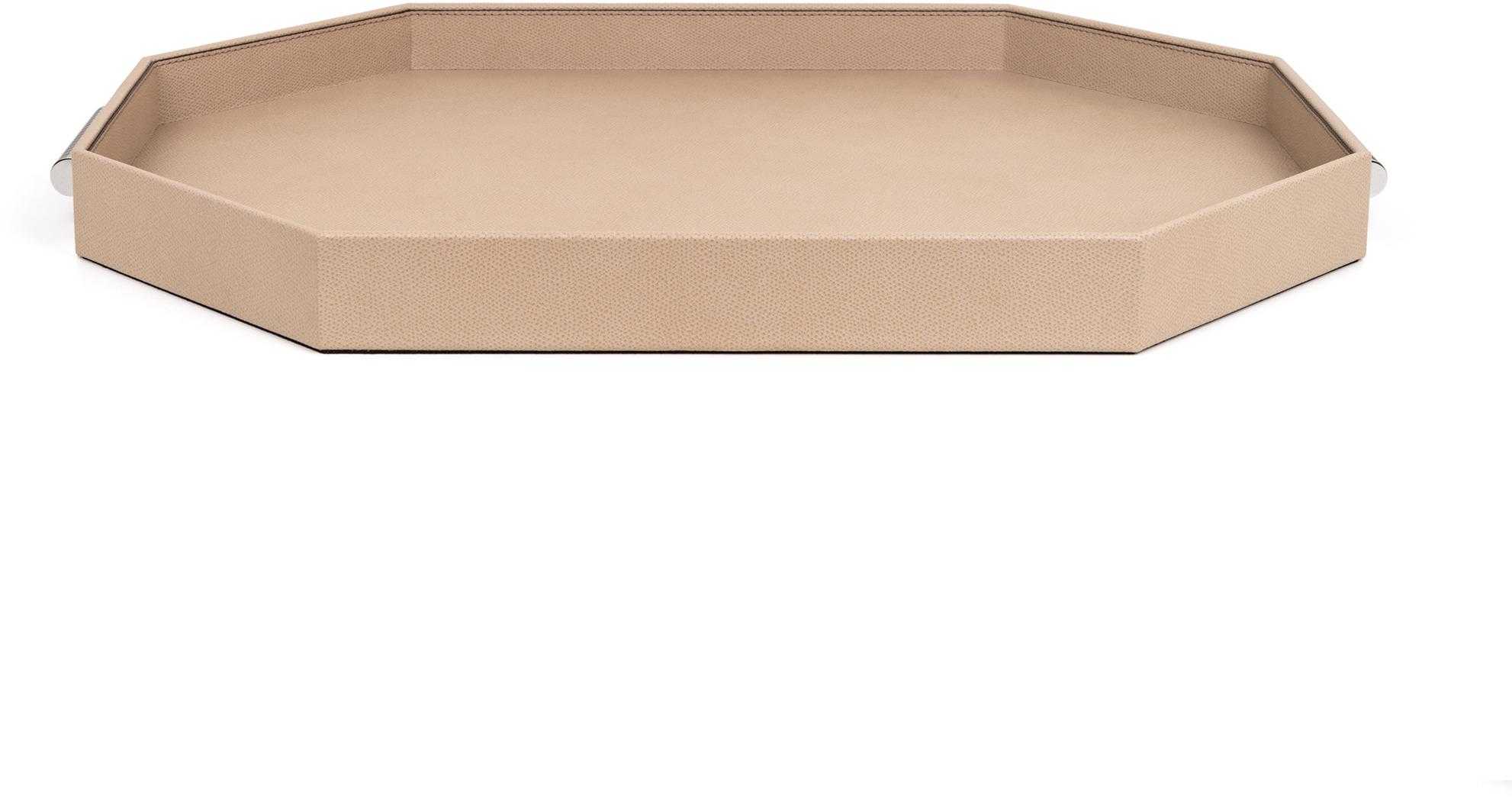 Восьмиугольный поднос Grace - 55X40 см/металл-хром/тканая кожа-серо-коричневый