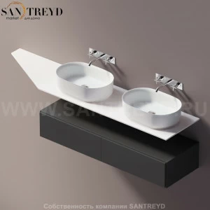 Agape ELL Подвесная столешница с возможностью установки 1-2 раковины. Размер: длина от 220 см до 240 см. Отделка: белый кориан AELLN2MAC2224ZZ