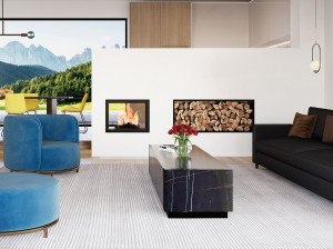 Двухсторонний дровяной камин с каталитическим фильтром