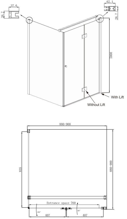 Душевое ограждение Ambassador Diamond 12011105R (900x900x2000), 1 место - Вид №9