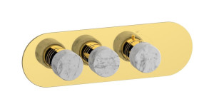 Комплект наружных частей термостата на 2 потребителей - горизонтальная овальная панель с ручками Marmo WE ARE IB eua222oonmr_1 Gold Aqua