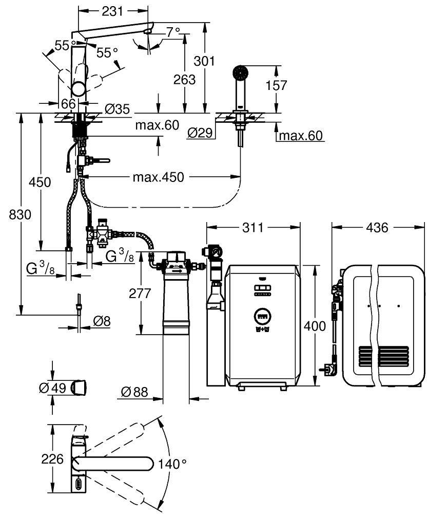 31355DC1 Смеситель для кухни Grohe GROHE Blue суперсталь - Вид №1