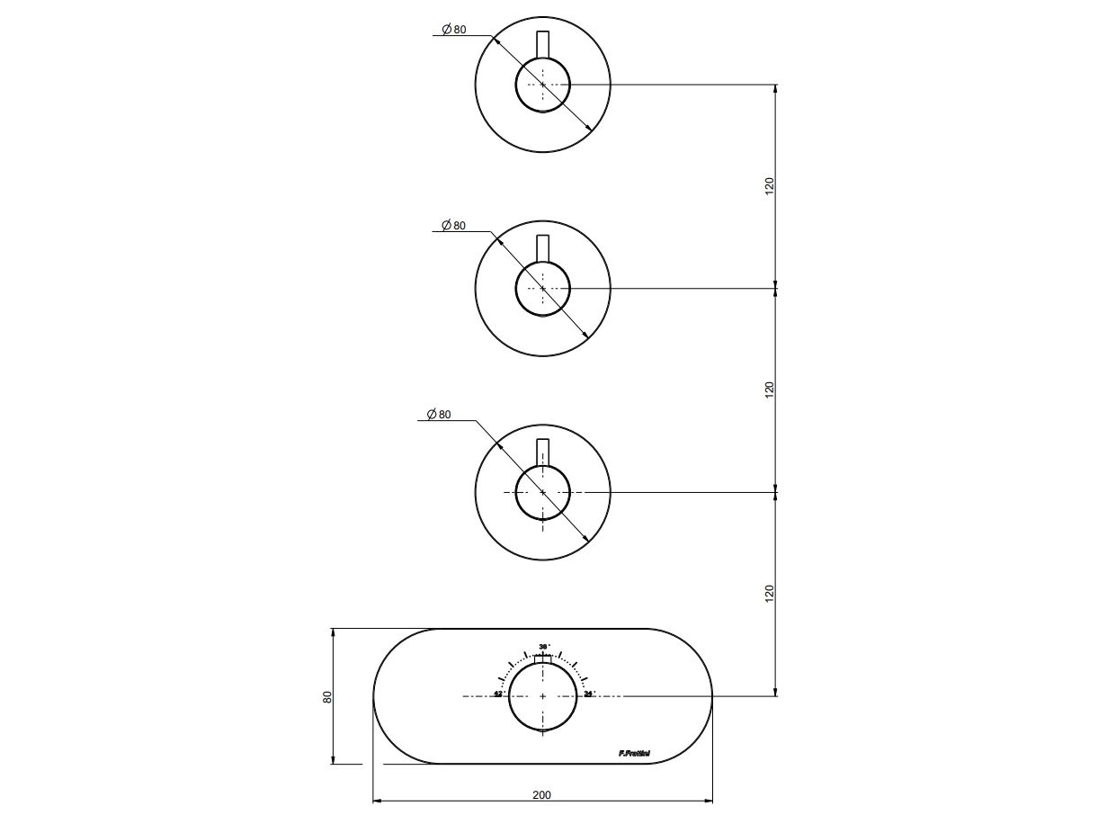 Термостатический смеситель для душа с 4 отверстиями Rubinetterie Frattini отдельные эстетики ARCH-00103070 - Вид №8