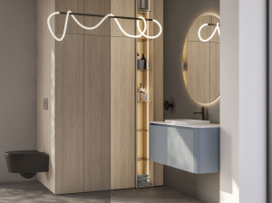 HPL подвесной одиночный умывальник с зеркалом