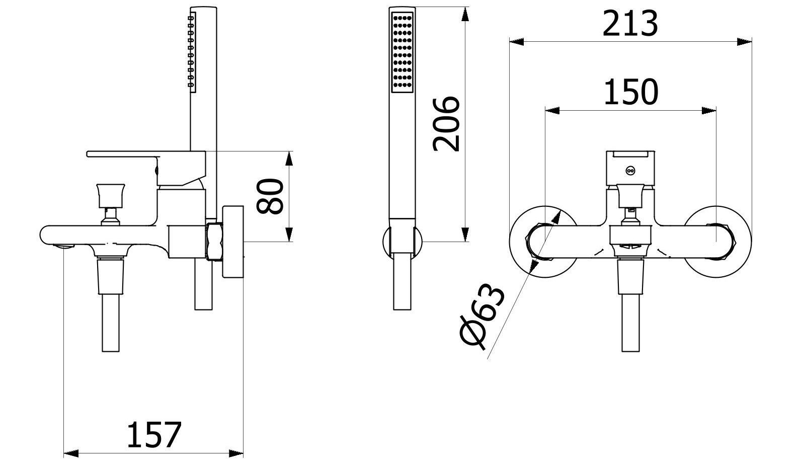 Внешний настенный смеситель для ванны с ручным душем IB WhyNot? ARCH-00075309 - Вид №2