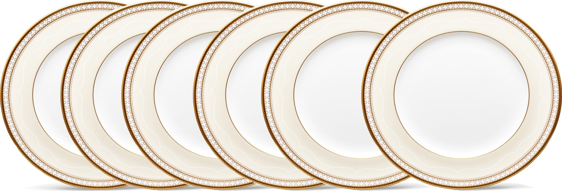 10665463 Noritake Набор из 6 тарелок закусочных Noritake "Трефолио,золотой кант" 22см Фарфор костяной 