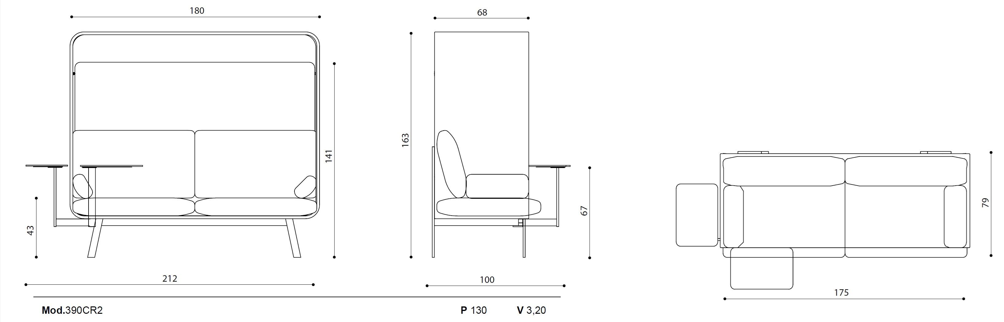Офисный тканевый линейный диван Ares Line Privèe ARCH-00041895 - Вид №3