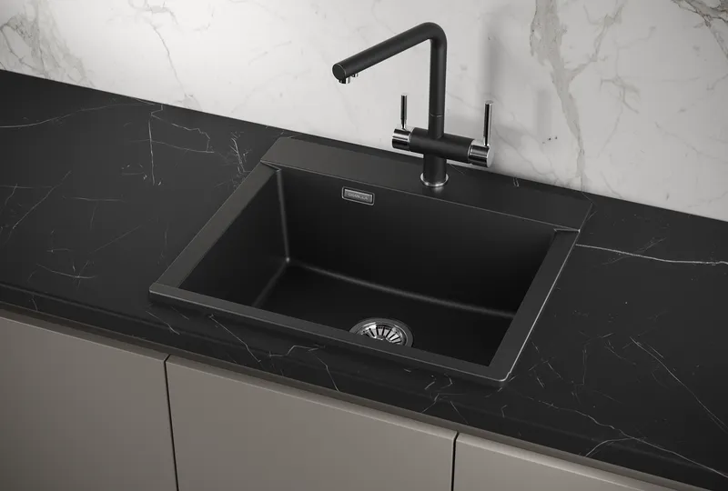 ES-5804, ШВАРЦ (чёрный металлик), кухонная мойка, кварц, ESTETICA GRANULA 5804-ST197 - Вид №1