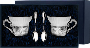 10649965 Аргента (Россия) Набор из 4пр (2чаш.чай+2ложки чай) "Конст.Великий"+футляр Серебро 925