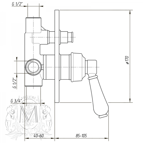 Смеситель MIGLIORE Ermitage ML.ERM-7072.BI.BR скрытого монтажа с девиатором, бронза  - Вид №3
