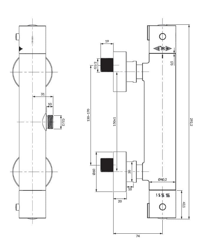 Наружный термостатический смеситель для душа OMNIRES Y ARCH-00050122 - Вид №2