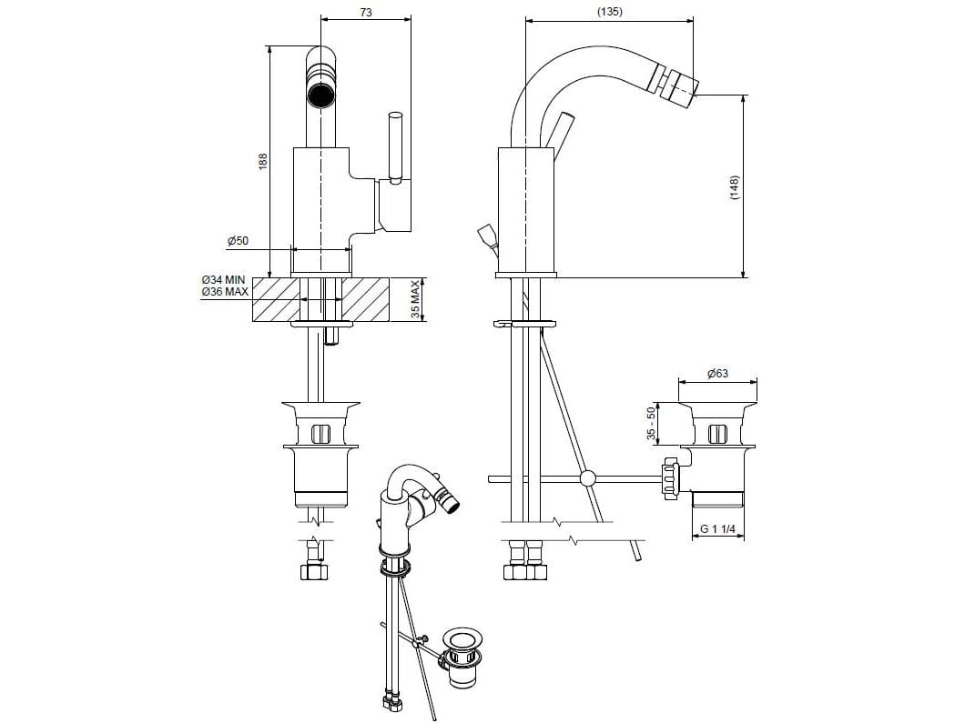 Смеситель для биде из хромированной латуни Bugnatese Kobuk ARCH-00096066 - Вид №2