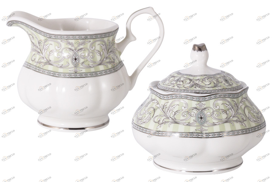 Сахарница 0,25 л и молочник 0,2 л из костяного фарфора белые "Жозефина" COLOMBO  00-3973490 Белый;серый 