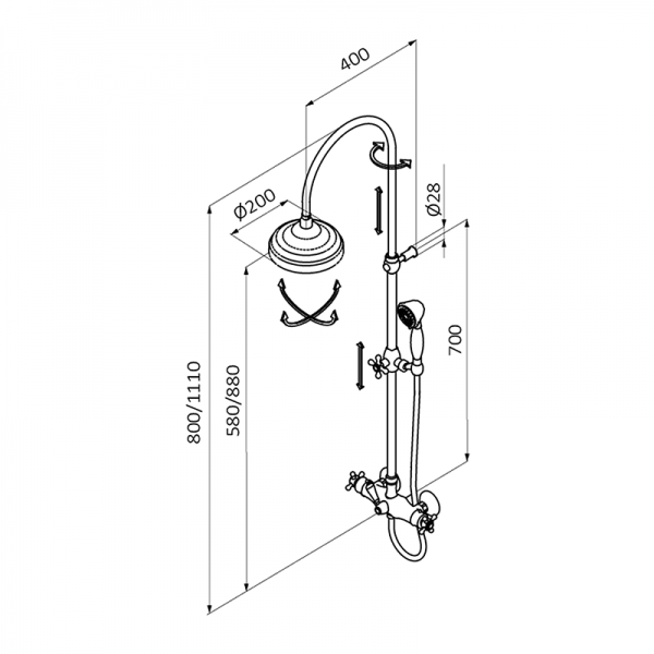 128190 PREMIUM Хром душ термостатический с телескопической колонной Хром GRB MIXERS  - Вид №1