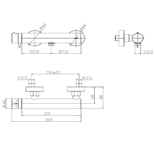 Хром латунь термостатический смеситель для душа Bossini Teo ARCH-00028081 - Вид №2