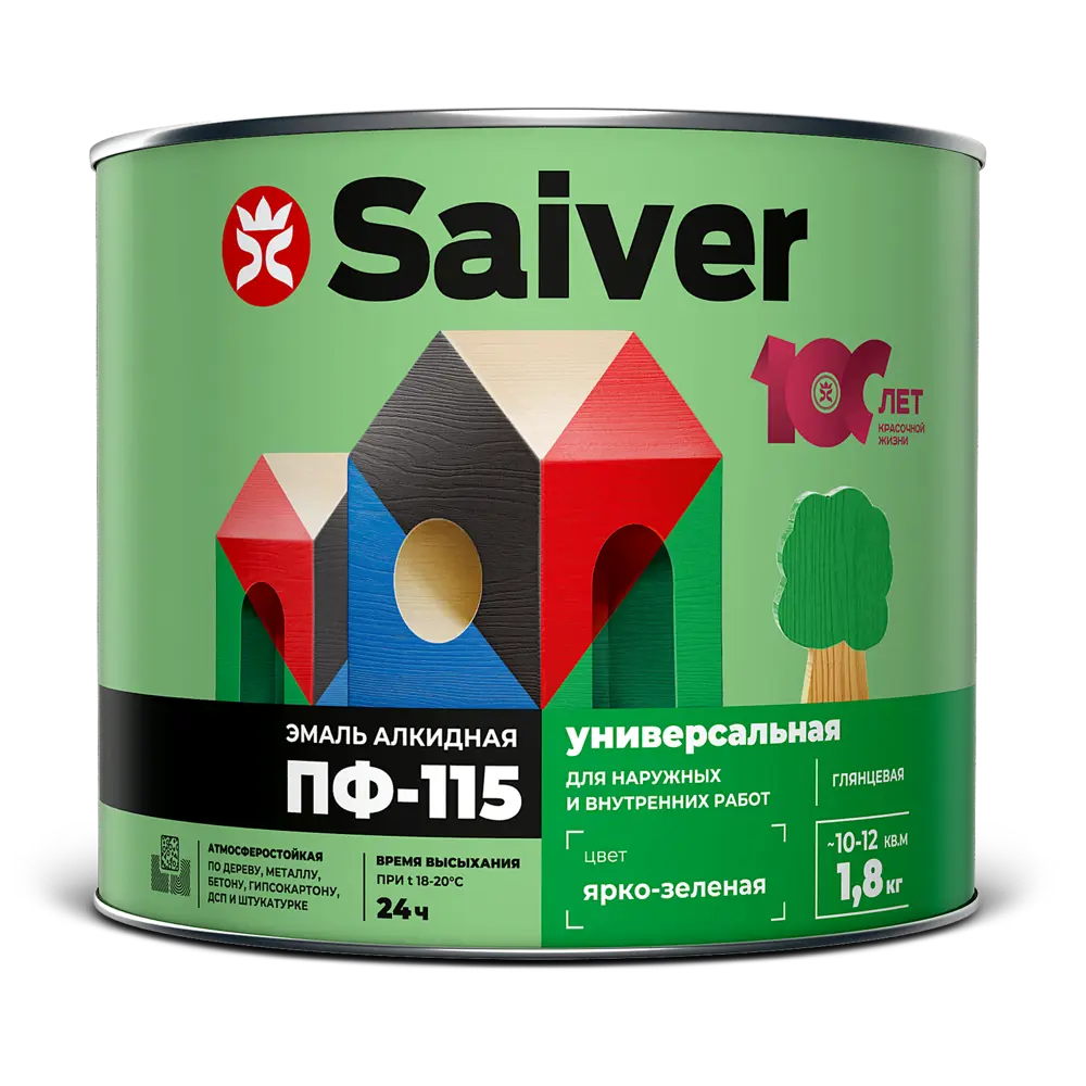 Эмаль ПФ-115 Saiver Lux глянцевая цвет ярко-зеленый 1.8 кг 83402302 STLM-2104247  - Вид №1