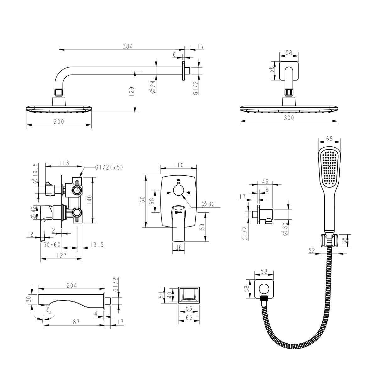 LM7222BL Смеситель Ursus для ванны и душа, встраиваемый LEMARK URSUS  - Вид №1