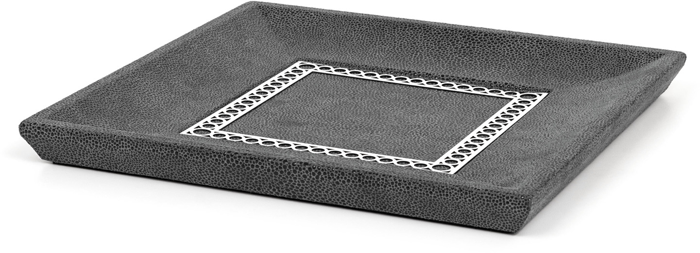 Поднос для мелочей Aston Square - 35X35 см/металл-хром/зернистая кожа_кофе